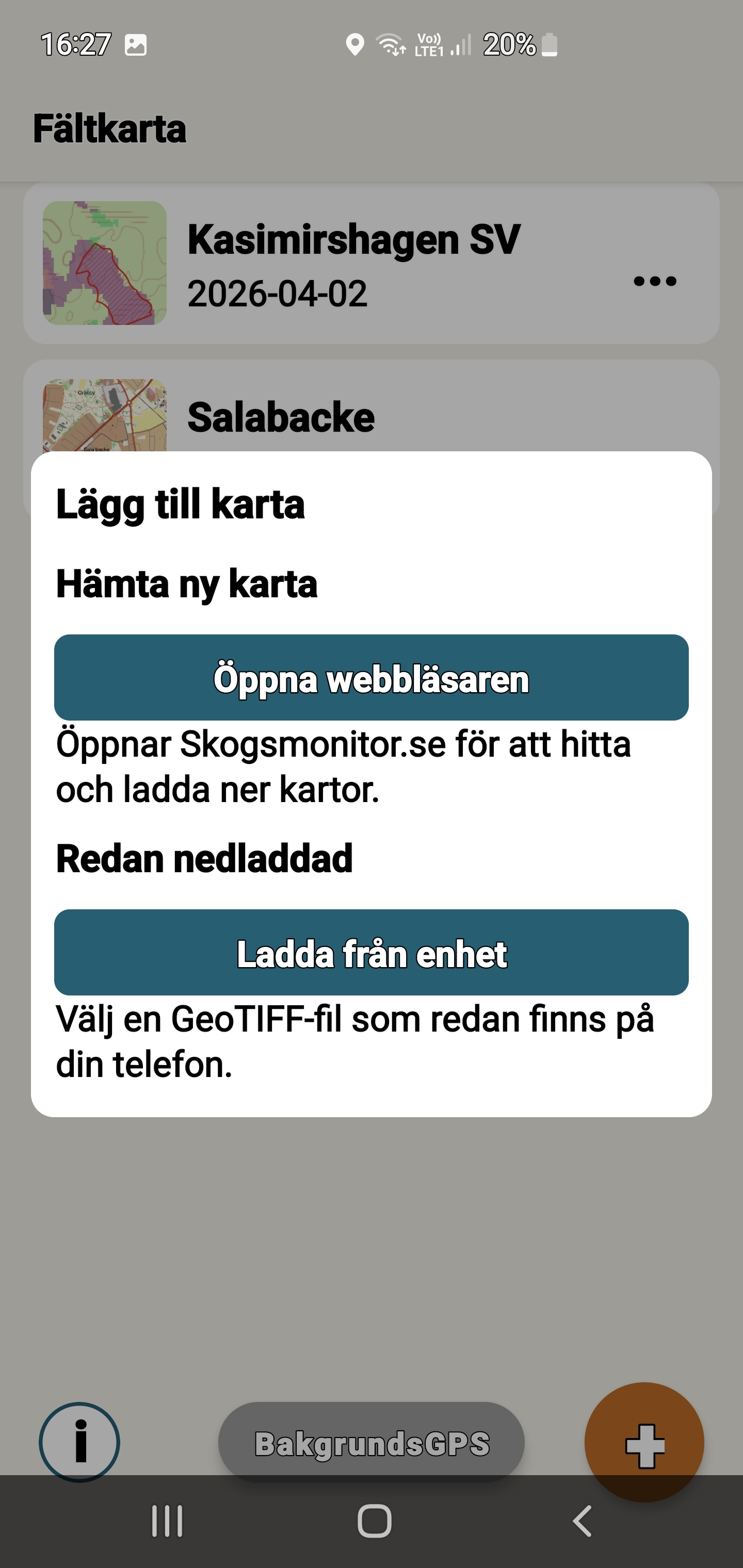 Skärmbild av Fältkarta