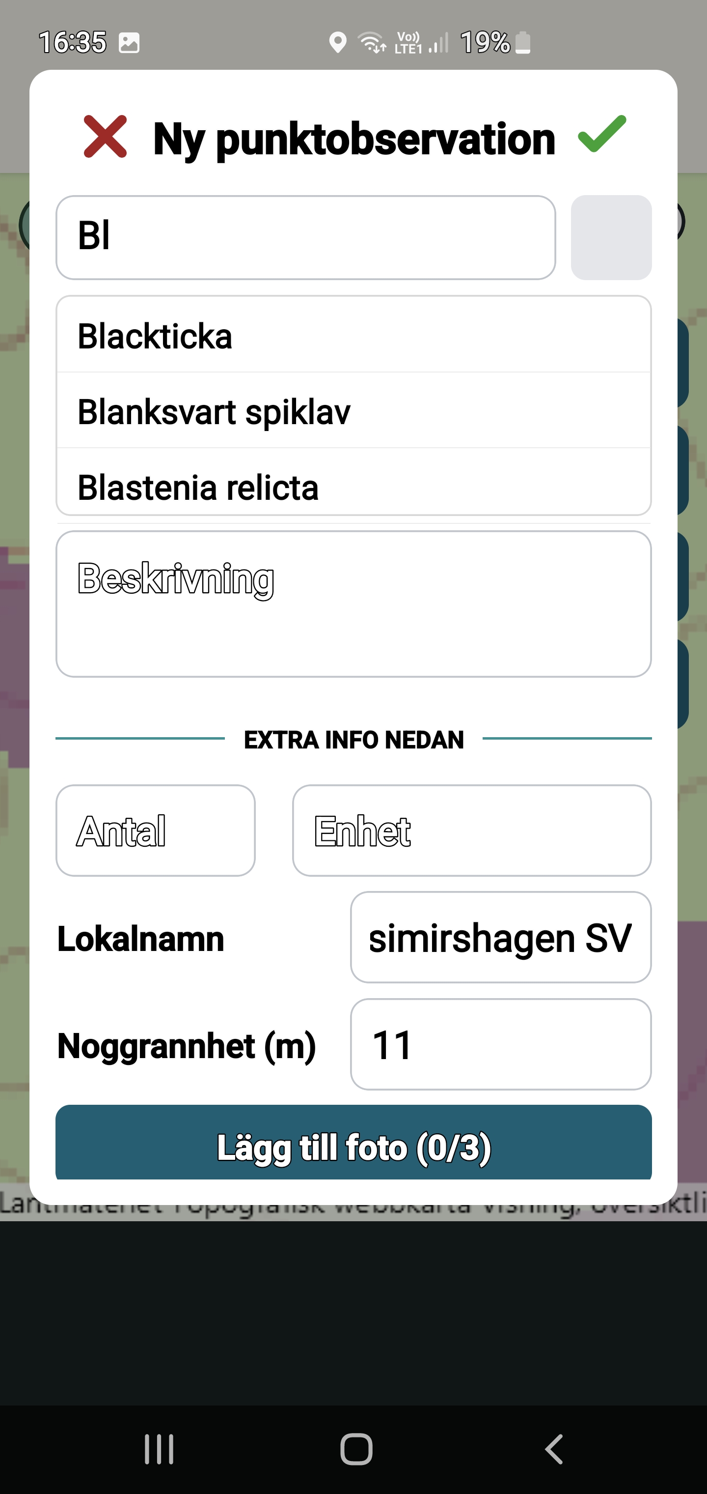 Skärmbild av Fältkarta
